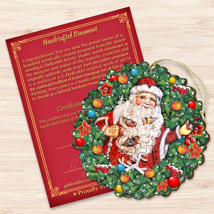 Santa Wreath with Birds Wooden Ornaments by G. DeBrekht - Christmas Santa Snowman Decor - 8185320 - Freeyouthzbandz
