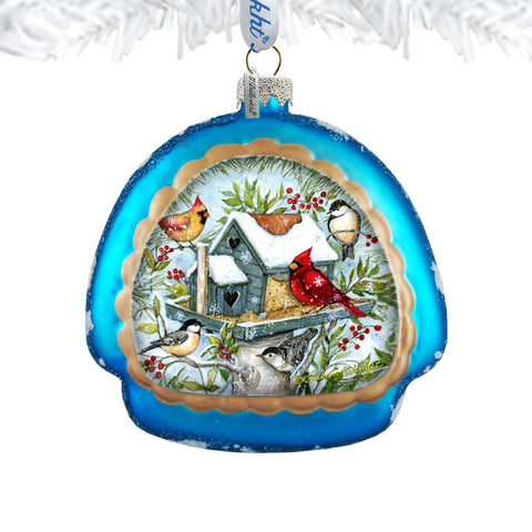 Mercury Glass Birdhouse - Winter Cardinals - Christmas Tree Decor by Susan Winget - Welcome Winter - Handmade Gift - Handblown Glass - 756 - 115 - SW - Freeyouthzbandz