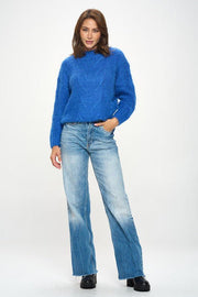 Roundneck Cozy Knit Braid Detail Sweater - Freeyouthzbandz