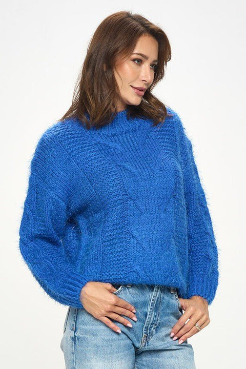 Roundneck Cozy Knit Braid Detail Sweater - Freeyouthzbandz