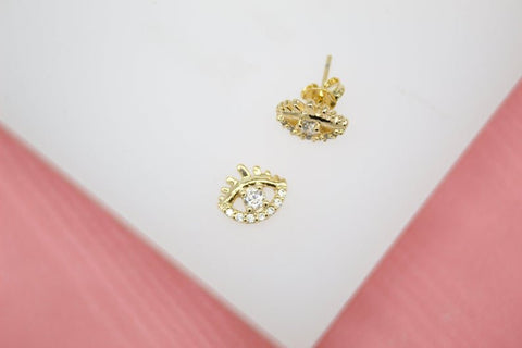 18K Gold Filled Evil Eye Stud Earrings With Clear CZ Stones (L76) - Freeyouthzbandz