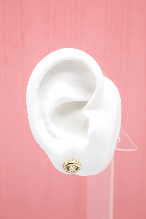 18K Gold Filled Evil Eye Stud Earrings With Clear CZ Stones (L76) - Freeyouthzbandz