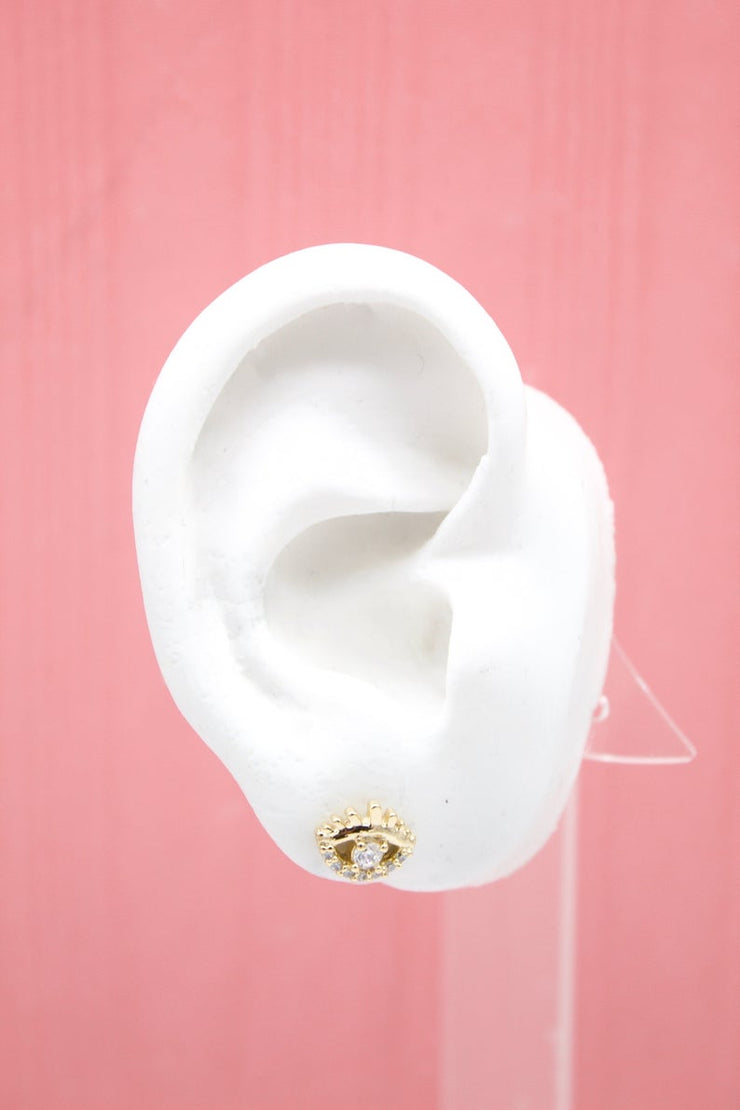 18K Gold Filled Evil Eye Stud Earrings With Clear CZ Stones (L76) - Freeyouthzbandz