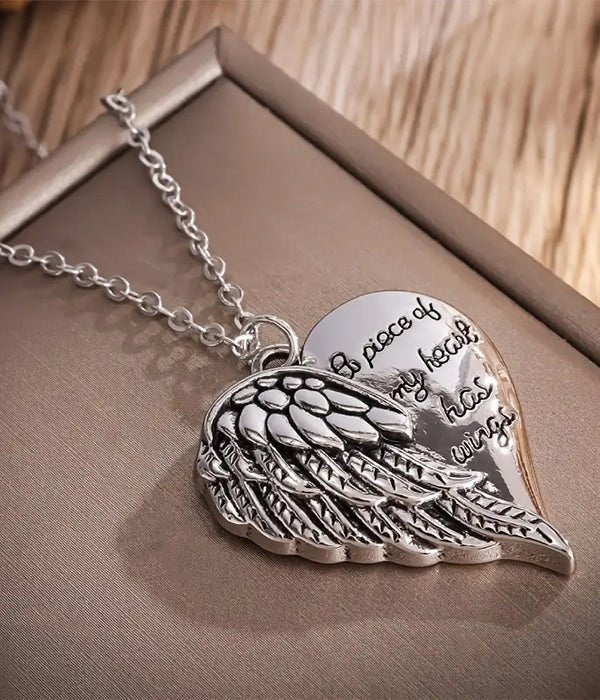 ANGEL WING AND HEART PENDANT NECKLACE - Freeyouthzbandz