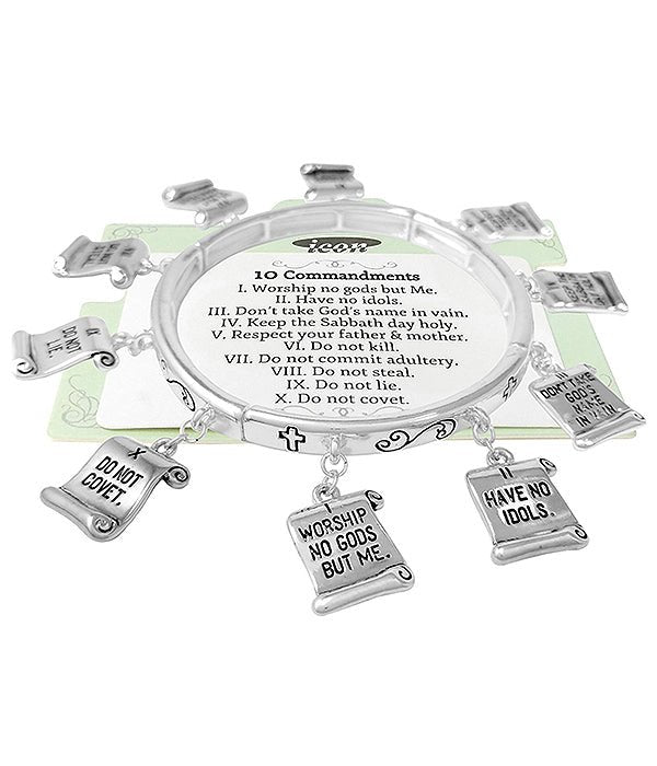 RELIGIOUS INSPIRATION MULTI CHARM STRETCH BRACELET - 10 COMMANDMENTS - Freeyouthzbandz