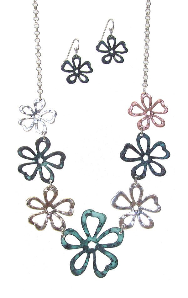 MULTI METAL FLOWER LINK NECKLACE SET - Freeyouthzbandz