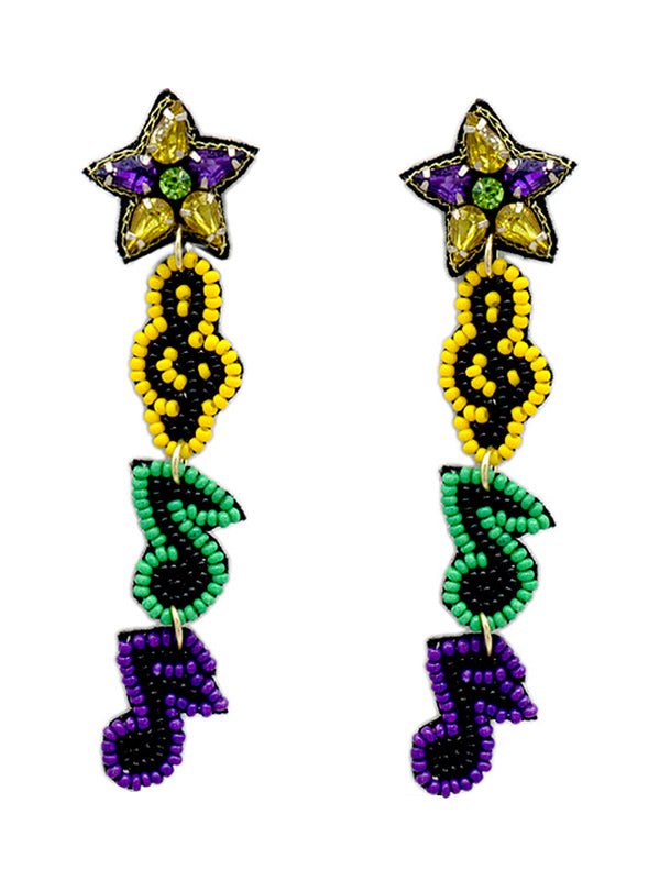 HANDMADE MULTI SEEDBEAD MUSIC NOTE THEME EARRING - Freeyouthzbandz
