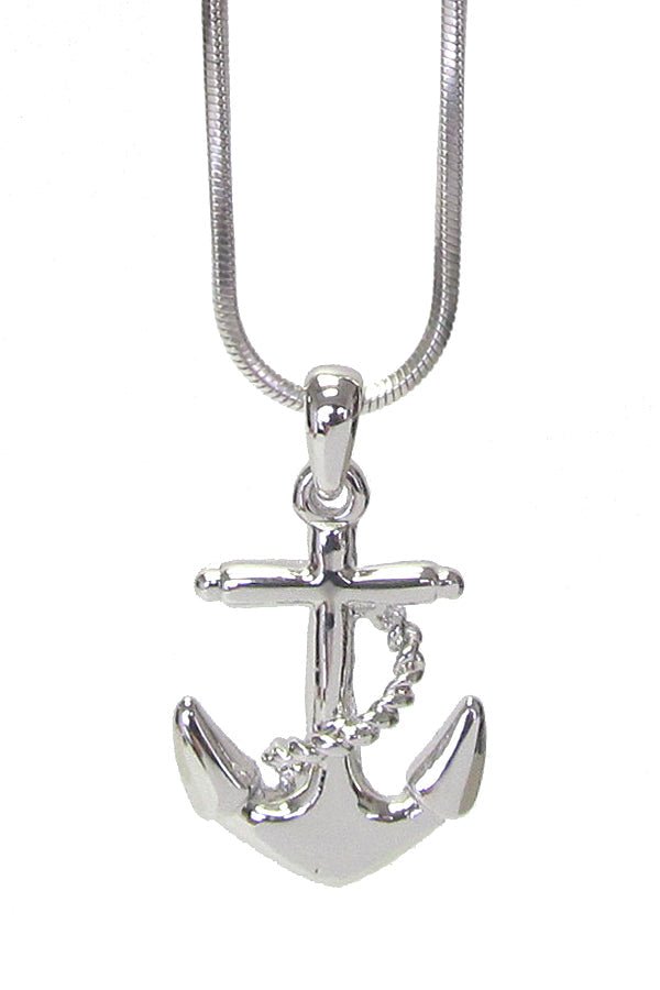 MADE IN KOREA WHITEGOLD PLATING CRYSTAL ANCHOR PENDANT NECKLACE - Freeyouthzbandz