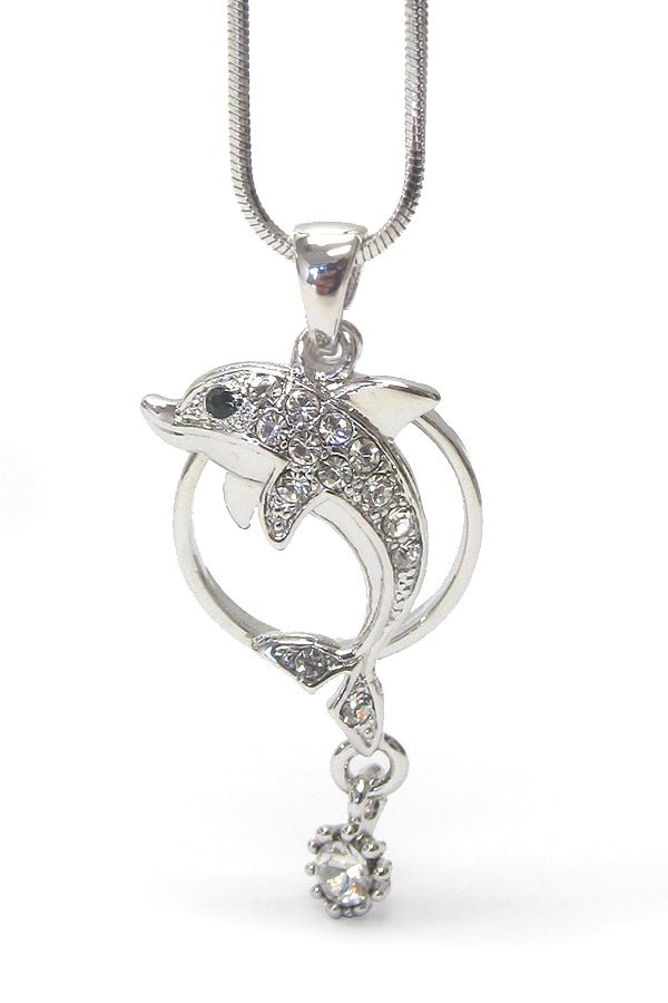 MADE IN KOREA WHITEGOLD PLATING CRYSTAL DOLPHIN PENDANT NECKLACE - Freeyouthzbandz