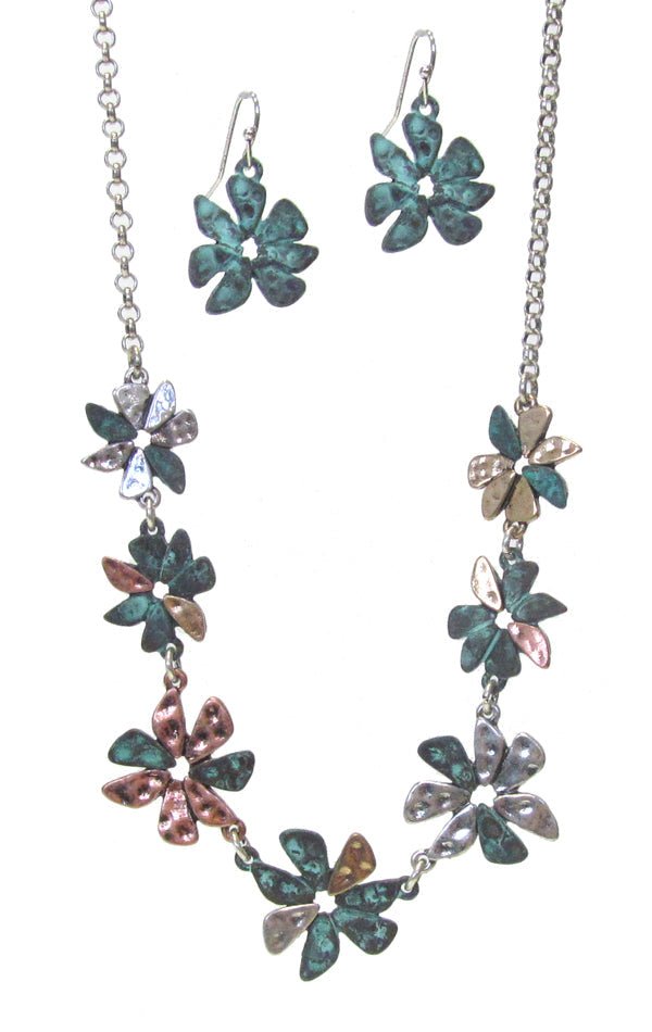 MULTI FLOWER LINK NECKLACE SET - Freeyouthzbandz