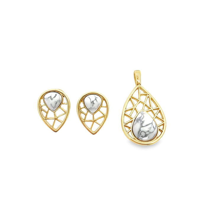 Natural Stone Filigree Teardrop Earrings and Pendant Set - Freeyouthzbandz