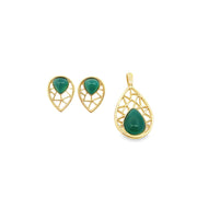 Natural Stone Filigree Teardrop Earrings and Pendant Set - Freeyouthzbandz