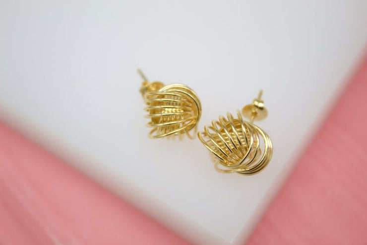18K Gold Filled Golden Wire Knot Stud Earrings (J180) - Freeyouthzbandz
