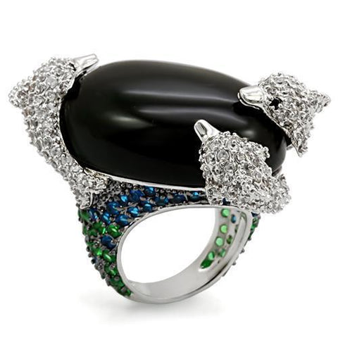 LO1547 - Rhodium + Ruthenium Brass Ring with AAA Grade CZ in Multi Color - Freeyouthzbandz