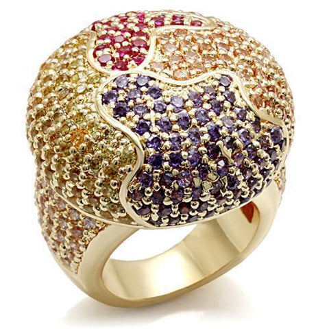 LO1598 - Imitation Gold Brass Ring with AAA Grade CZ in Multi Color - Freeyouthzbandz