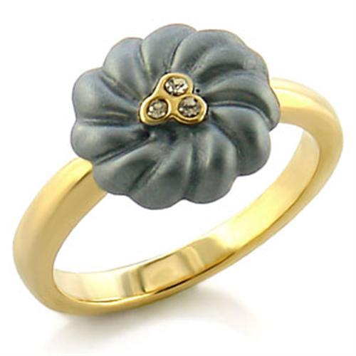 LO503 - Gold White Metal Ring with Top Grade Crystal in Black Diamond - Freeyouthzbandz