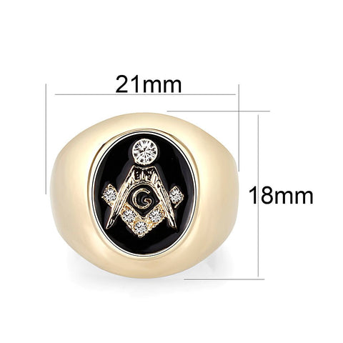 LO5M089 - IP Gold(Ion Plating) Brass Ring with Epoxy in Jet - Freeyouthzbandz