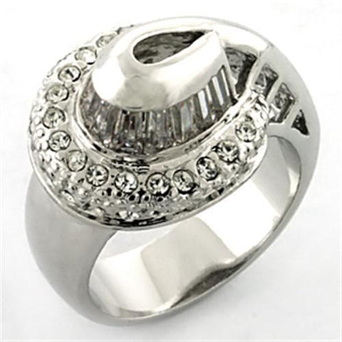 LOA672 - Rhodium Brass Ring with AAA Grade CZ in Clear - Freeyouthzbandz