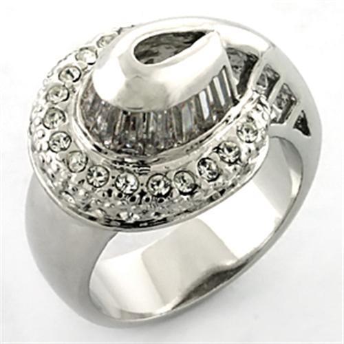LOA672 - Rhodium Brass Ring with AAA Grade CZ in Clear - Freeyouthzbandz
