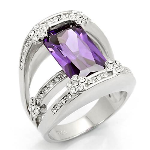 LOS187 - Rhodium 925 Sterling Silver Ring with AAA Grade CZ in Amethyst - Freeyouthzbandz