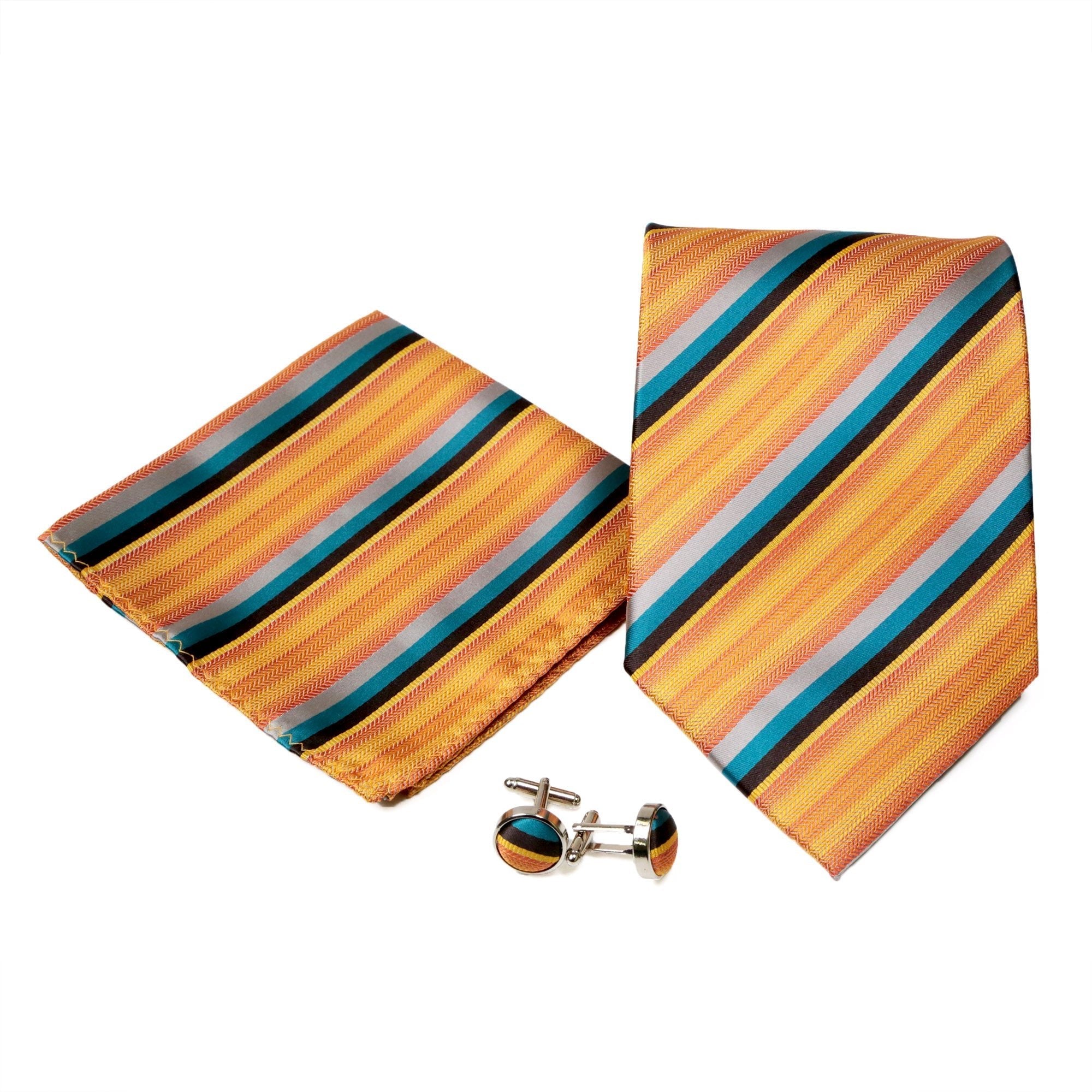 Men's Classic Orange - Blue Pattern Design 4 - pc Necktie Box Set - Freeyouthzbandz