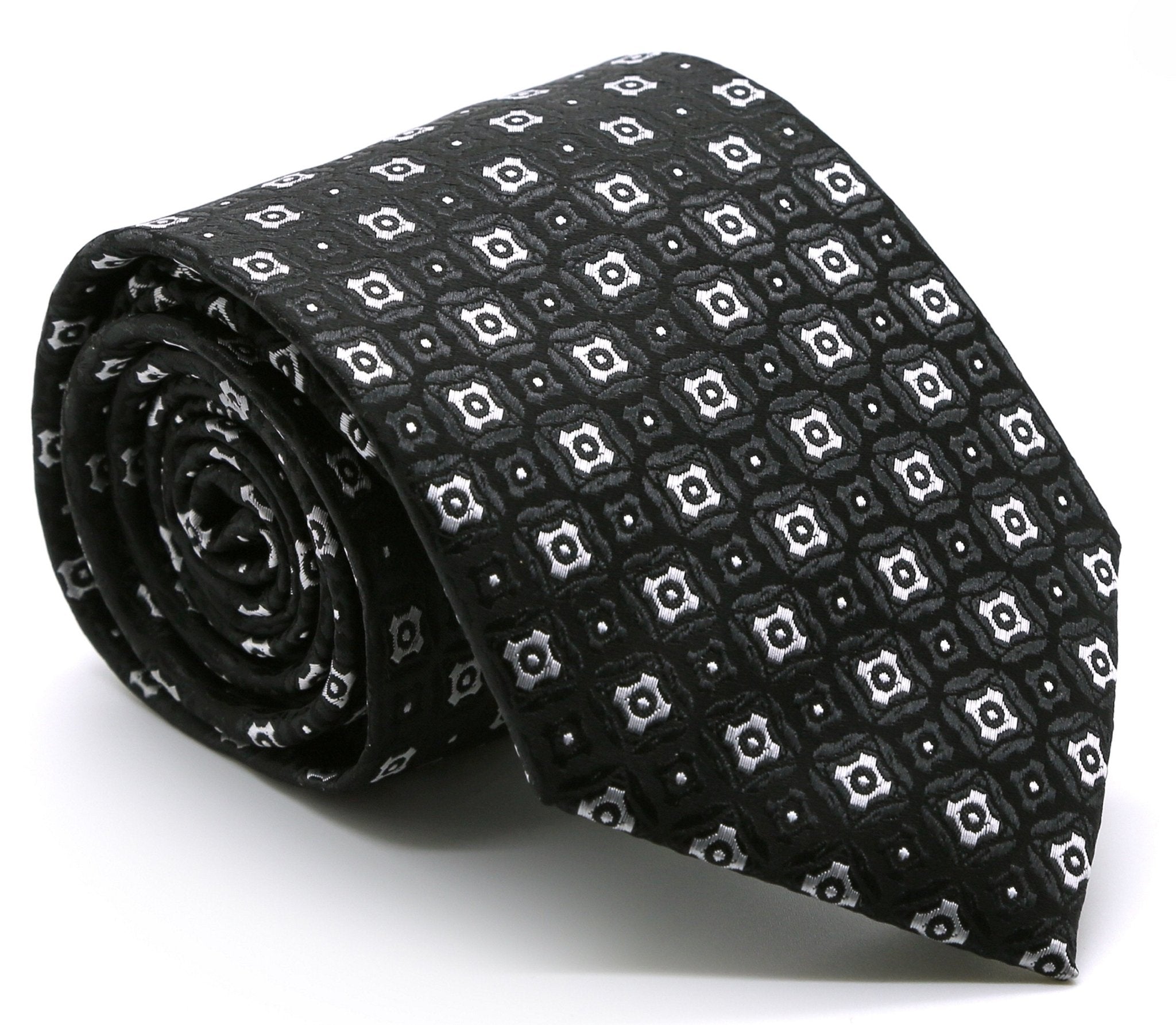 Mens Dads Classic Black Geometric Pattern Business Casual Necktie & Hanky Set N - 4 - Freeyouthzbandz