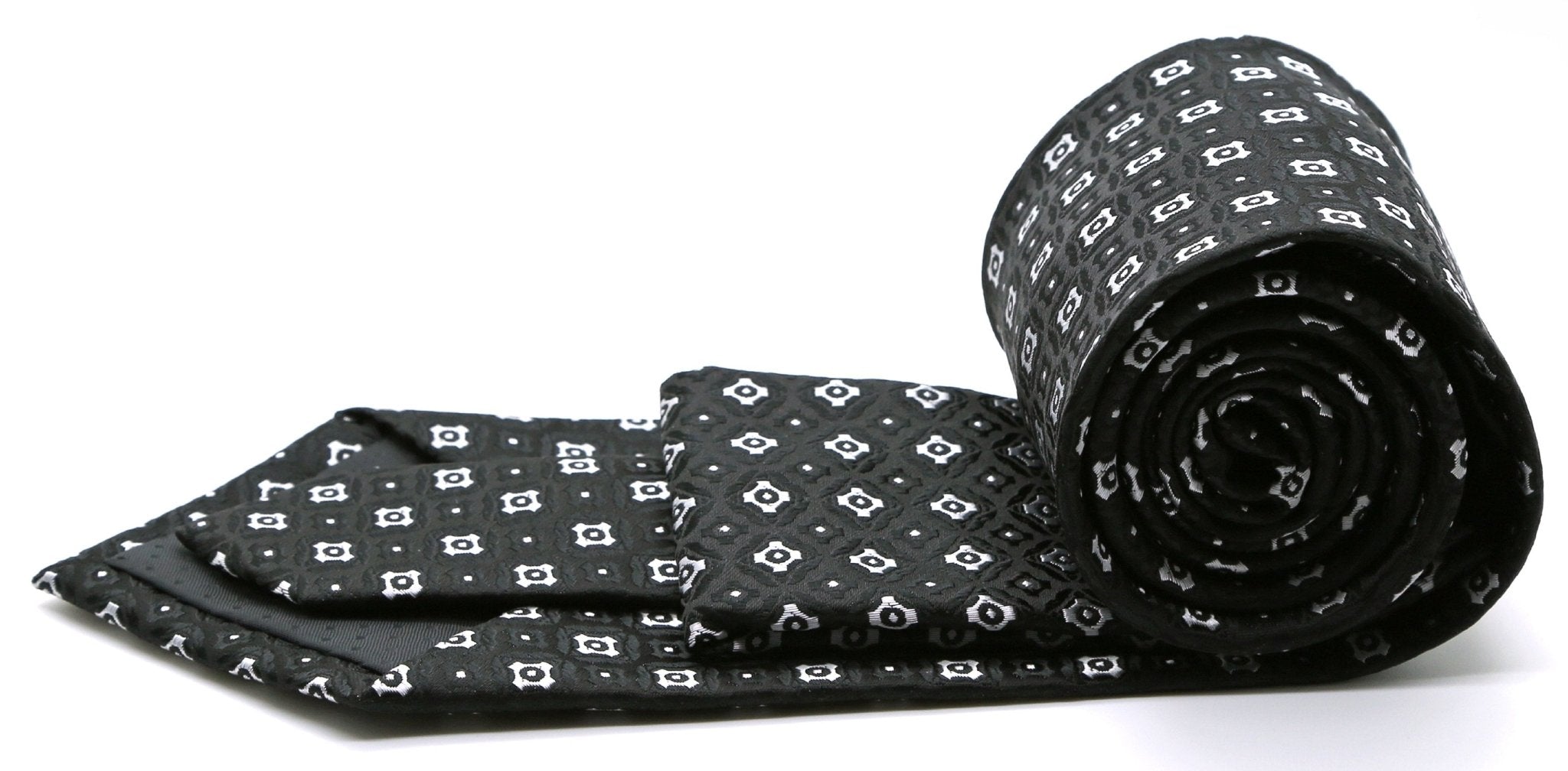 Mens Dads Classic Black Geometric Pattern Business Casual Necktie & Hanky Set N - 4 - Freeyouthzbandz