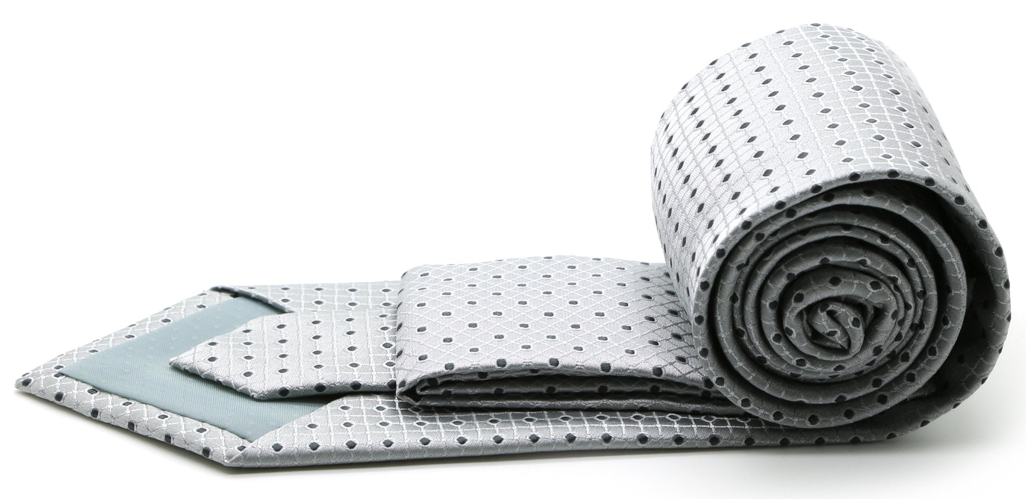 Mens Dads Classic Grey Geometric Pattern Business Casual Necktie & Hanky Set UO - 6 - Freeyouthzbandz