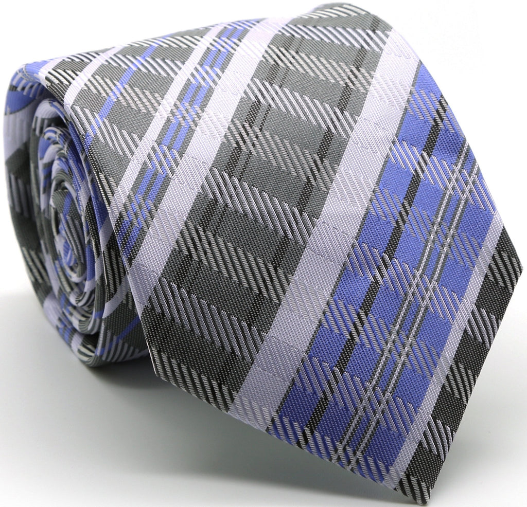 Mens Dads Classic Grey/Purple Striped Pattern Business Casual Necktie & Hanky Set VO - 7 - Freeyouthzbandz