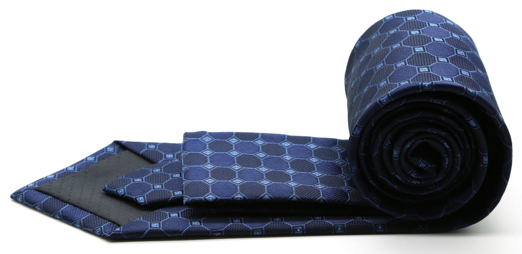 Mens Dads Classic Navy Geometric Pattern Business Casual Necktie & Hanky Set W - 7 - Freeyouthzbandz