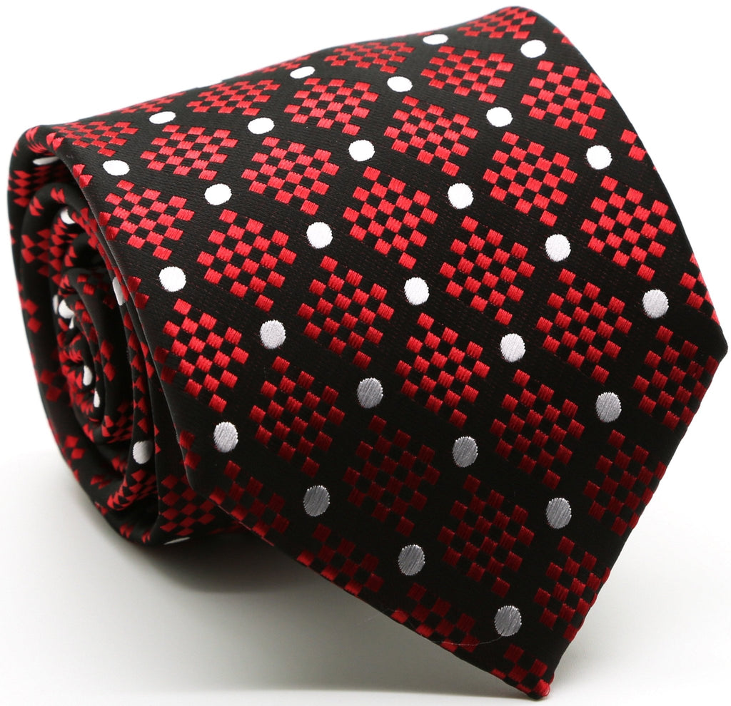 Mens Dads Classic Red Circle Pattern Business Casual Necktie & Hanky Set XO - 2 - Freeyouthzbandz