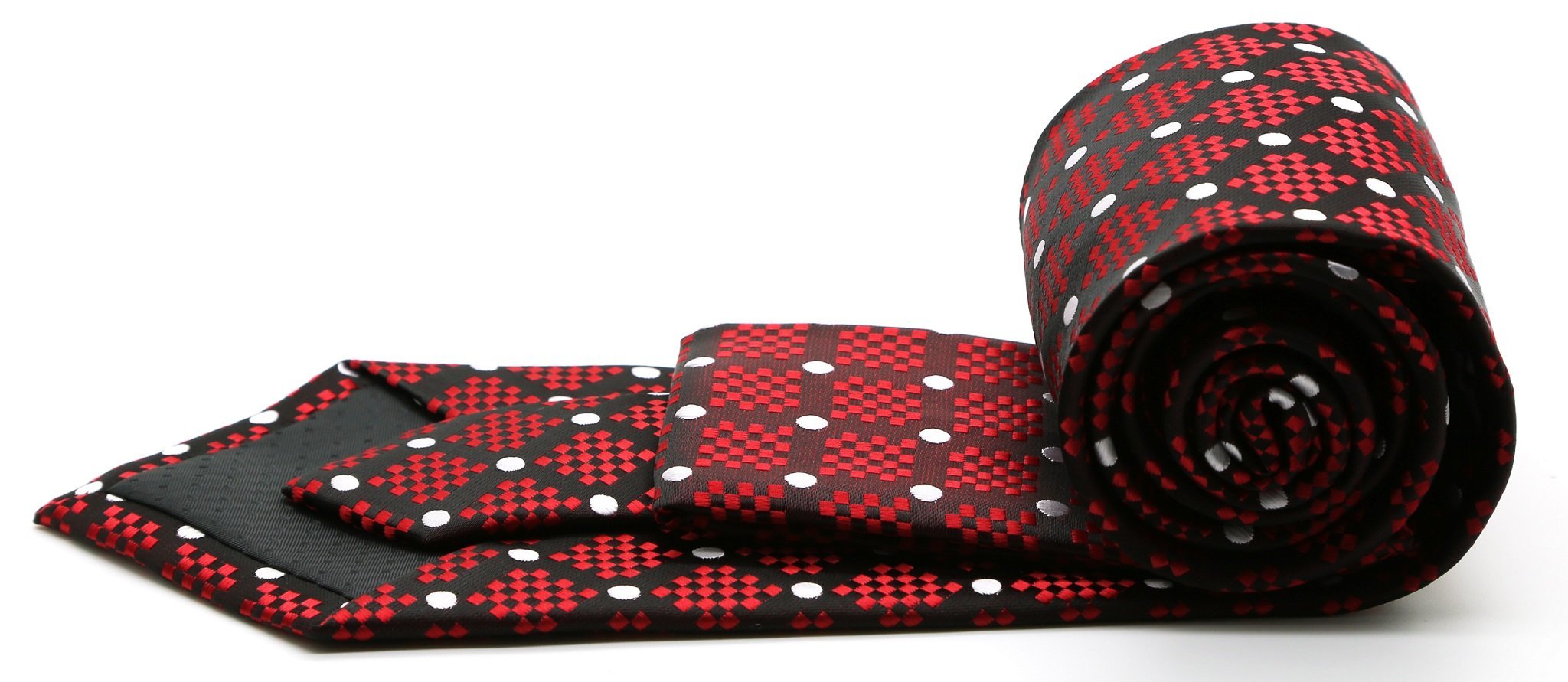 Mens Dads Classic Red Circle Pattern Business Casual Necktie & Hanky Set XO - 2 - Freeyouthzbandz
