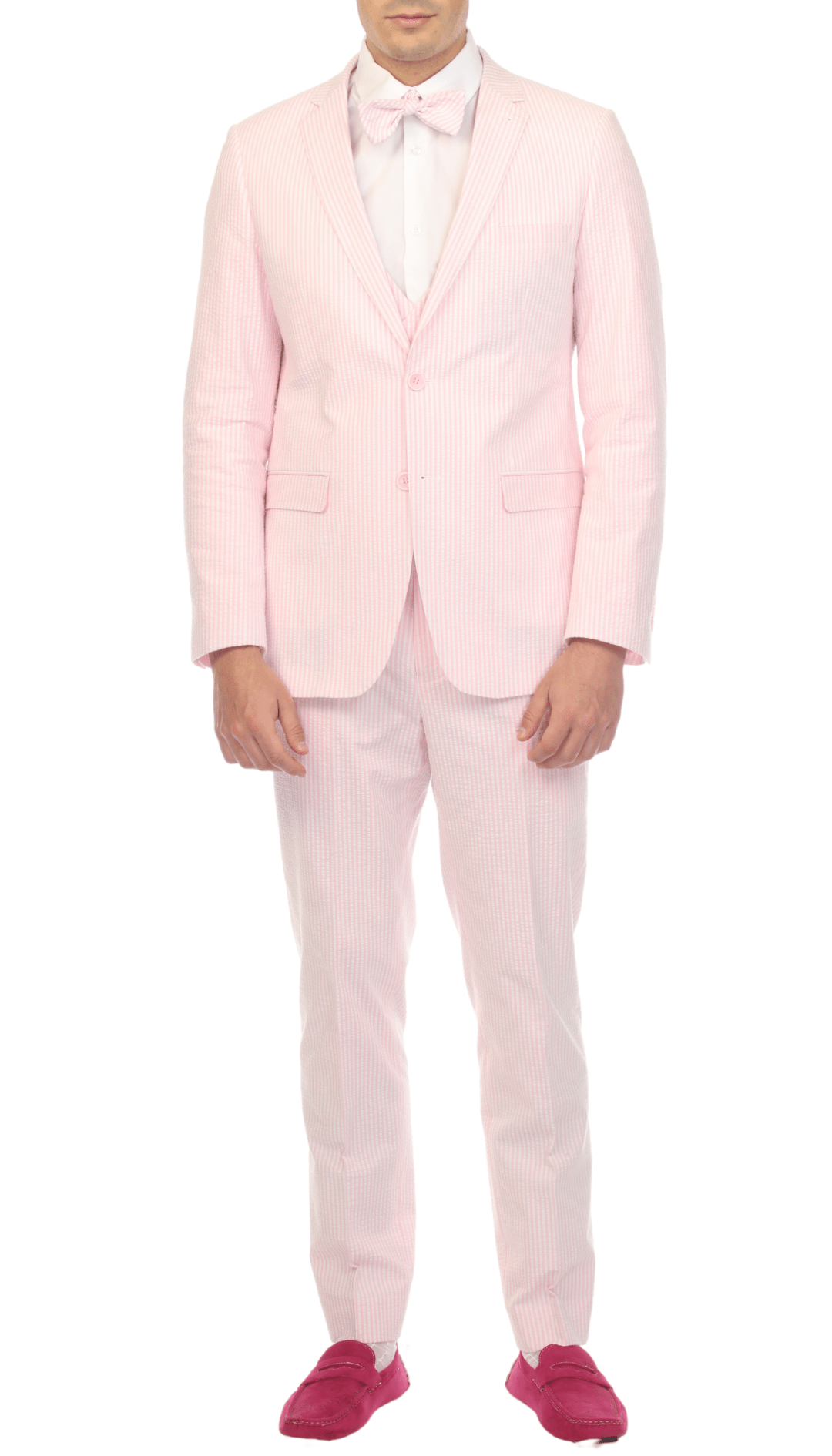 Men's Slim Fit Two Button Pink Seersucker Suit - Freeyouthzbandz