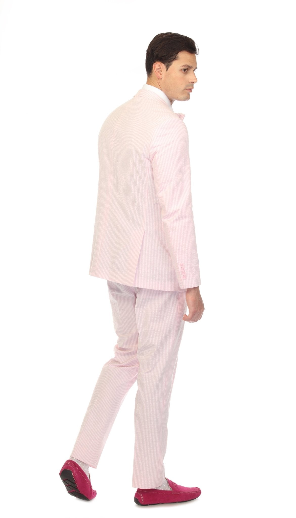 Men's Slim Fit Two Button Pink Seersucker Suit - Freeyouthzbandz