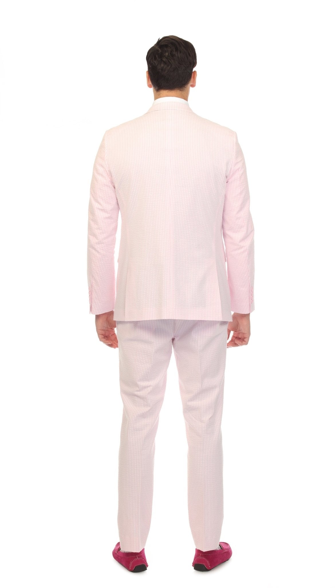 Men's Slim Fit Two Button Pink Seersucker Suit - Freeyouthzbandz