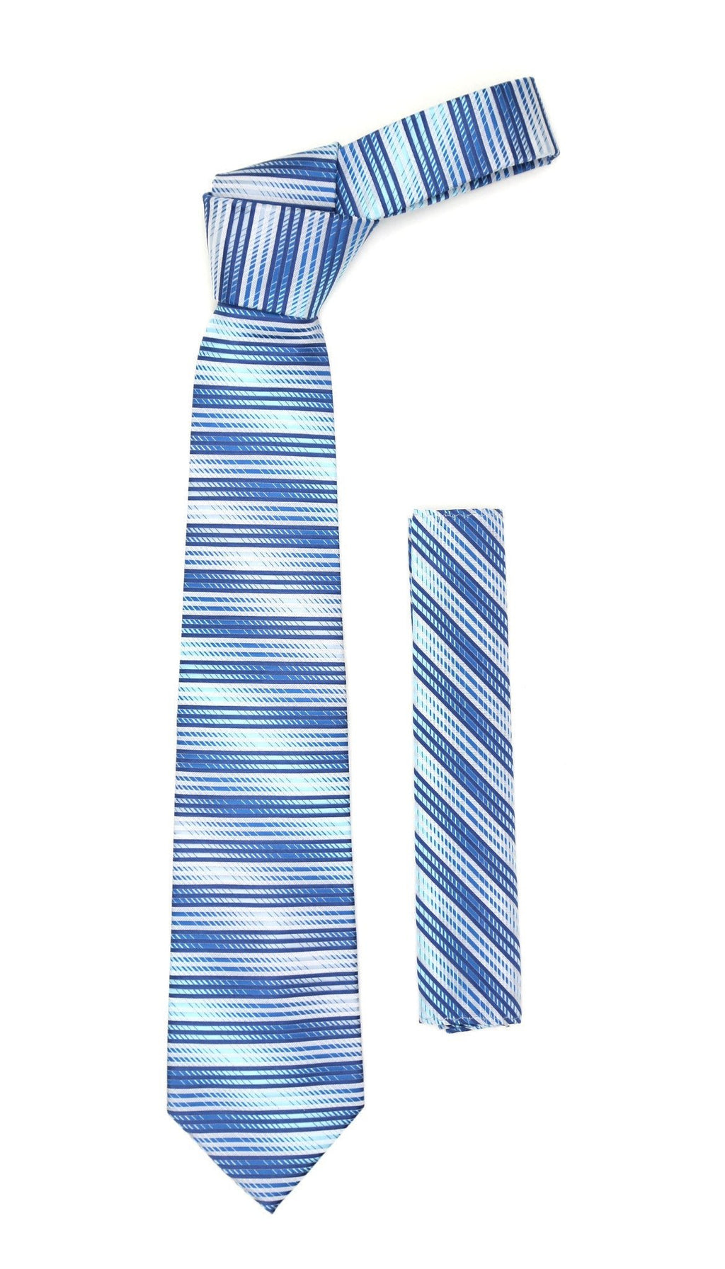 Microfiber Blue Silver Striped Tie and Hankie Set - Freeyouthzbandz