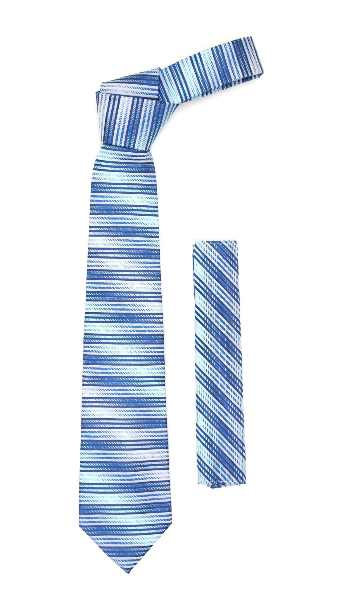 Microfiber Blue Silver Striped Tie and Hankie Set - Freeyouthzbandz