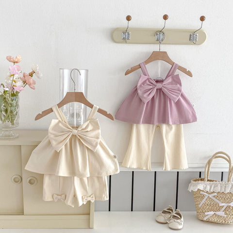 Summer Baby Kids Cute Solid Color Sleeveless Top Vest with Trousers Clothing Set for Girls