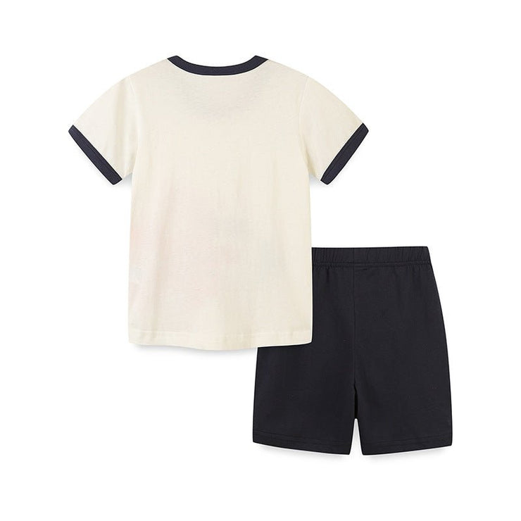 Summer Baby Kids Boys Emergency Cars Cartoon Pattern T-Shirt And Solid Color Shorts Clothing Set - Freeyouthzbandz