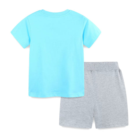 Summer Baby Kids Cartoon Marine Animals Pattern T-shirt and Plain Shorts Casual Clothing Set for Boys - Freeyouthzbandz