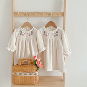 Baby Onesies or Dress For Girls With Long Sleeves And Embroidered Flowers - Freeyouthzbandz