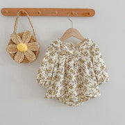 Floral Pattern Ruffle Neck Baby Onesies Dress - Freeyouthzbandz