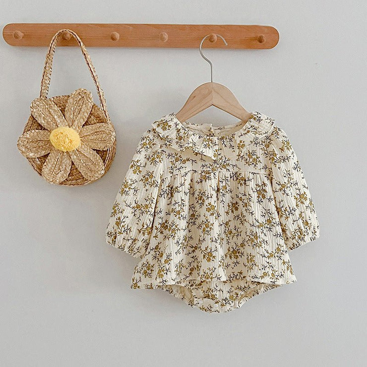 Floral Pattern Ruffle Neck Baby Onesies Dress - Freeyouthzbandz
