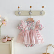 Summer Arrival Baby Girls Color Patchwork Floral Short Sleeves Tulle Onesies Dress - Freeyouthzbandz