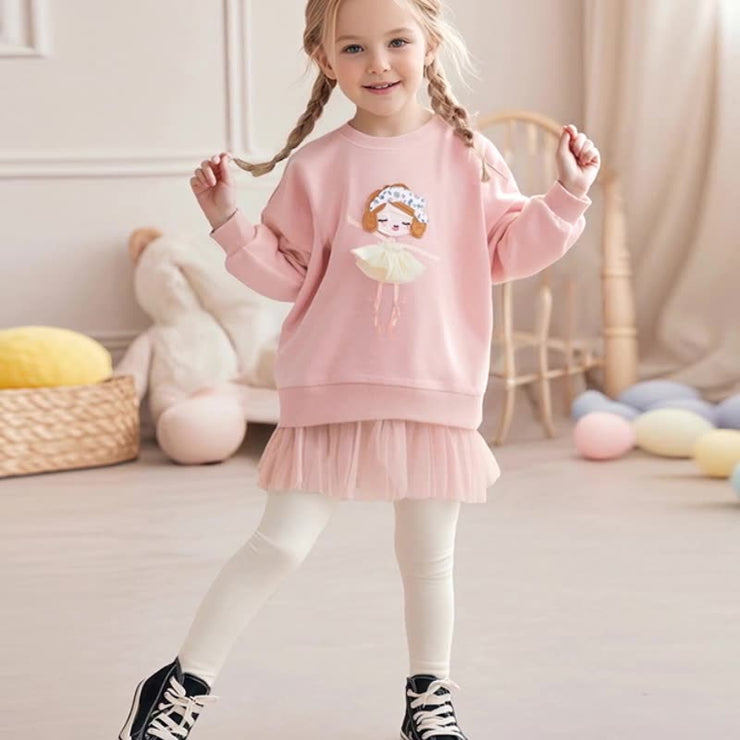 Spring and Autumn Girls Princess Cartoon Pattern Long Sleeves Sweatshirt and Plain Pants Clothing Set - Freeyouthzbandz
