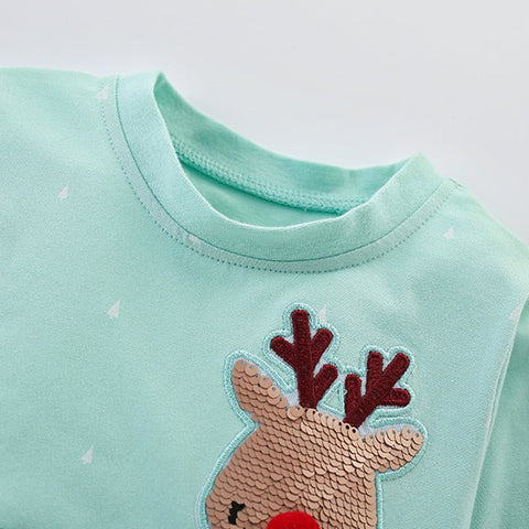 Autumn and Spring New Arrival Christmas Cartoon Sequins Pattern Long Sleeves Dress for Stylish Girls - Freeyouthzbandz