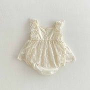 Summer Arrival Baby Girls Cute Beige Sleeveless Flowers Pattern Lace Onesies - Freeyouthzbandz