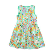 Summer Pure Cotton Flowers and Butterfly Pattern Sleeveless Dress for Stylish Girls - Freeyouthzbandz