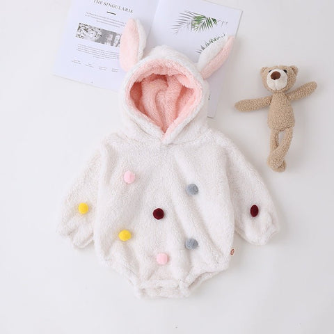 Design Baby Girls Polka Dots Pom Pom Hooded Onesies - Freeyouthzbandz