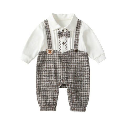 Autumn Hot Selling Baby Boys Color Patchwork Plaid Rompers Bodysuits with Collar - Freeyouthzbandz